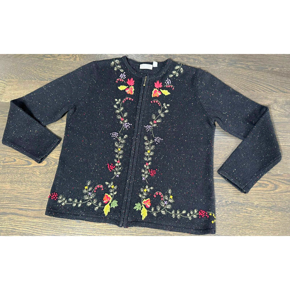 Vintage• Rare•Croft‎ & Borrow 100%Wool Embroidered Cardigan Sweater~ M - Picture 1 of 4